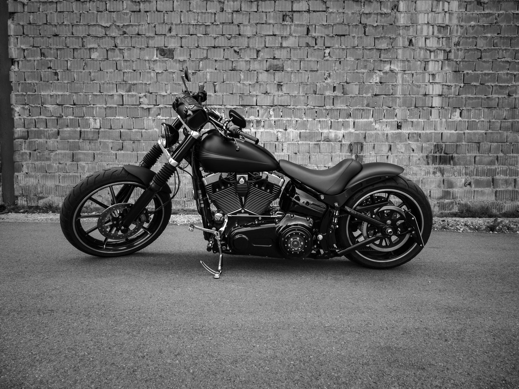 Blacked-out Harley-Davidson Softail Breakout in monochrome
